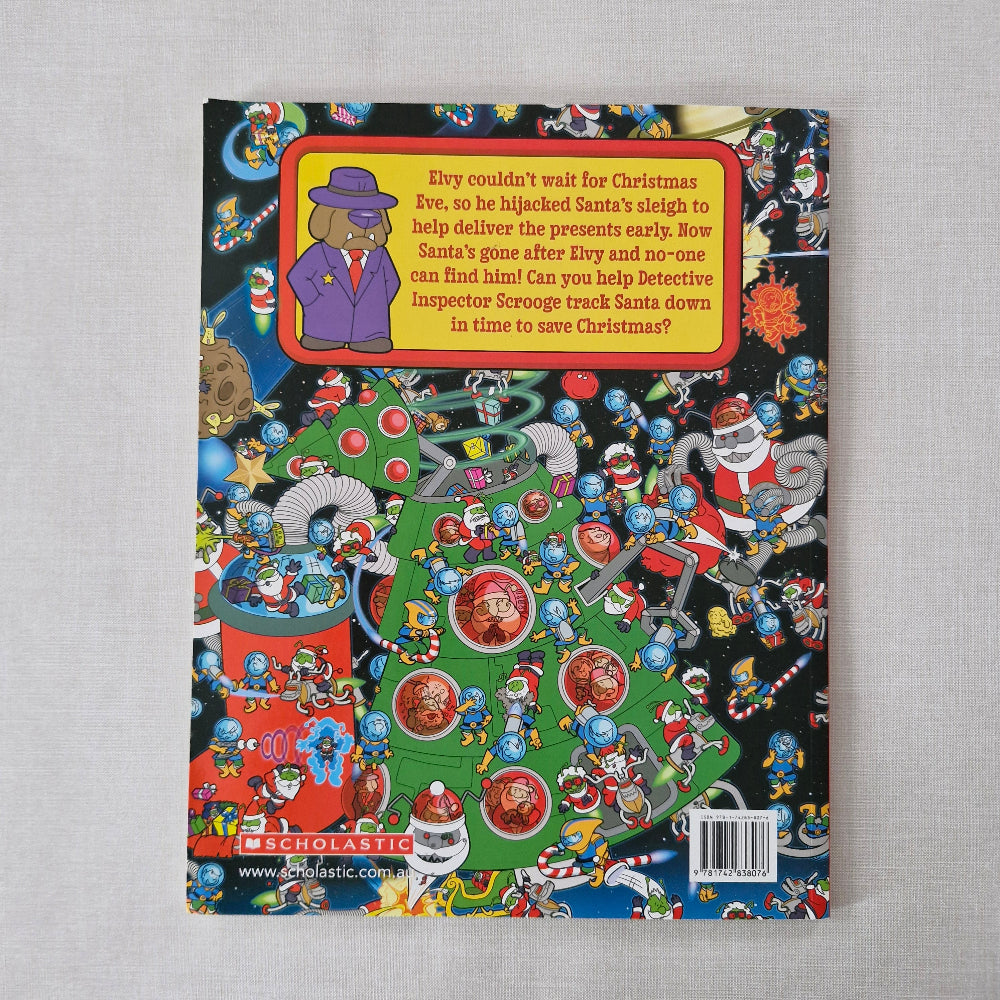 Colourful Christmas-themed book cover with cartoon characters on a grey background