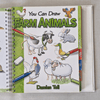 Book titled 'You Can Draw Farm Animals' by Damien Toll on a grey background