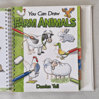 Book titled 'You Can Draw Farm Animals' by Damien Toll on a grey background