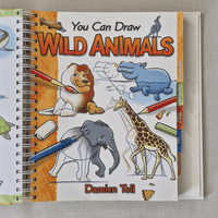Book titled 'You Can Draw Wild Animals' by Damien Toll on a grey background