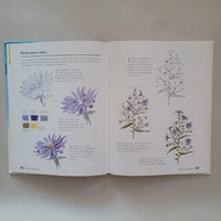 Open book with illustrations of flowers on a plain background