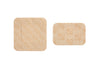 Two beige textured coasters on a white background