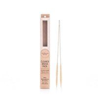 A pack of two beige natural fibre straw cleaner brushes with a stainless steel handle, presented in a cardboard packaging labeled 'Cleaner Brush Pack - Flexible'.
