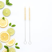 Two natural fibre reusable straw cleaning brushes